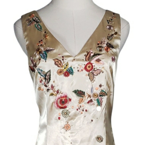 Vtg Y2K Retro Hollywood Glam Satin Sheath Dress Embroidered Bead Sequin Floral 4 - Picture 4 of 17